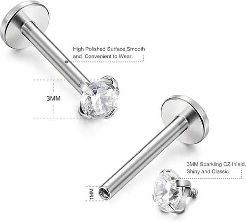 Vista 2 de ORAZIO 4-8 Pcs 18G Stainless Steel Nose Piercing Lip Rings Studs Ear Piercings 6mm