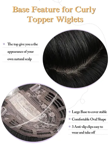 Vista 3 de PANEWAY Toppers de pelo de 7 x 7 pulgadas para mujeres con cabello fino, pelucas de 20 pulgadas para mujer, 1B