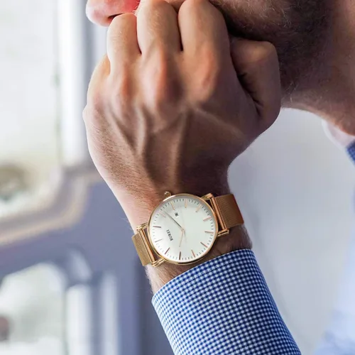 Vista 5 de BUREI Relojes de pulsera para hombre, a la moda, minimalista, analógico, de malla de cuarzo, impermeables, relojes para hombres