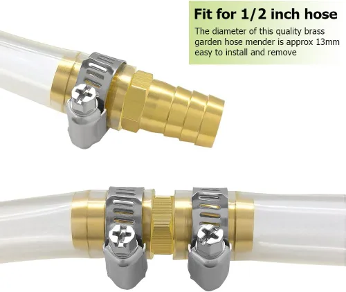 Vista 2 de Hooshing Kit de reparación de manguera de jardín de 6 piezas, conector de púas de latón de 1/2 pulgada con abrazaderas de acero inoxidable
