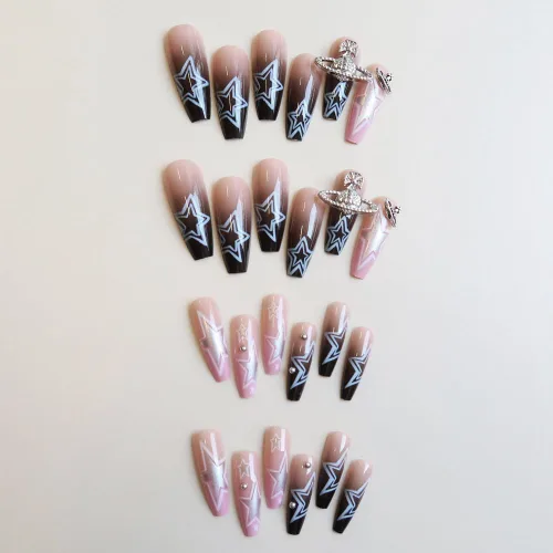 Vista 2 de Uñas postizas con pegamento de almendra, uñas postizas con pestañas adhesivas, uñas acrílicas para mujeres y niñas