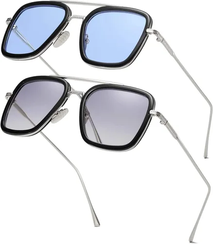 Vista 5 de Sehnsucht Tony Stark - Gafas de sol Iron Man con protección UV, cuadradas, de metal, Spider Man Downey Pilot