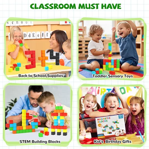 Vista 5 de Hiwawind 40 bloques magnéticos, regalos ideales para niños de 3, 4, 5, 6 años, juguetes de aprendizaje STEM para niños y niñas de 3 a 5 años