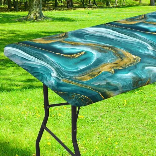 Vista 32 de Smiry Mantel cuadrado para mesa de pícnic, impermeable, elástico, ajustable, para campamento, protector de vinilo con parte trasera de franela Beige