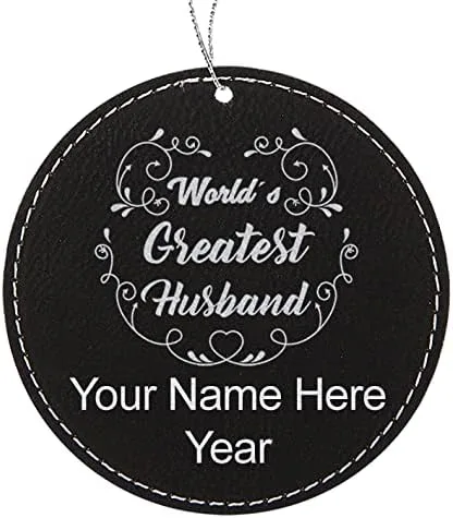 Vista 7 de LaserGram Personalized Christmas Ornament, World's Greatest Husband, Faux Leather, Custom Laser Engraved Gift Idea (Round Shape, Pink)