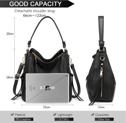 Vista 2 de Realer Bolsos Hobo para mujer, de piel sintética, bolso grande con borla, Hobo