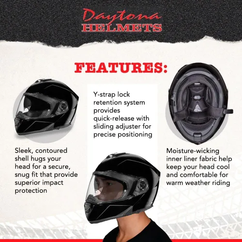 Vista 4 de Daytona Helmets Glide - Casco modular de motocicleta – Casco de motocicleta abatible aprobado por DOT – Casco de motocicleta de cara completa listo