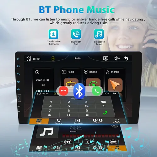 Vista 4 de Radio estéreo de coche de 9 pulgadas con Apple Carplay inalámbrico y Android Auto, 1 DIN Bluetooth receptor de audio para coche pantalla táctil
