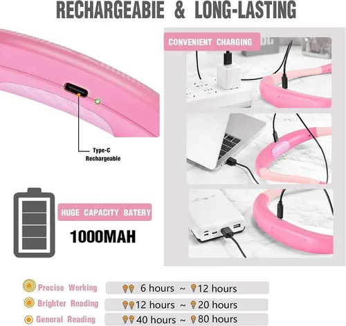 Vista 4 de Glocusent Luz LED de lectura para el cuello, luz de libro para leer en la cama (paquete de 2)