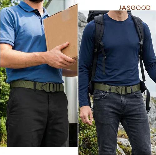 Vista 4 de JASGOOD Cinturón táctico de nailon reforzado resistente para hombres correa de cinturón militar ajustable con hebilla de metal