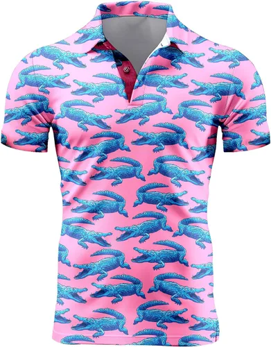 Vista 22 de Camisa de golf de los años 80 para hombre, ajuste seco, manga corta, estampada, divertidas, camisas de golf de los años 90 para hombre
