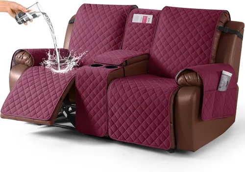 Vista 16 de KinCam Funda 100% Impermeable para Loveseat Reclinable con Consola, Fundas Antideslizantes para Sofá Reclinable de 2 Asientos, Funda para Sofá