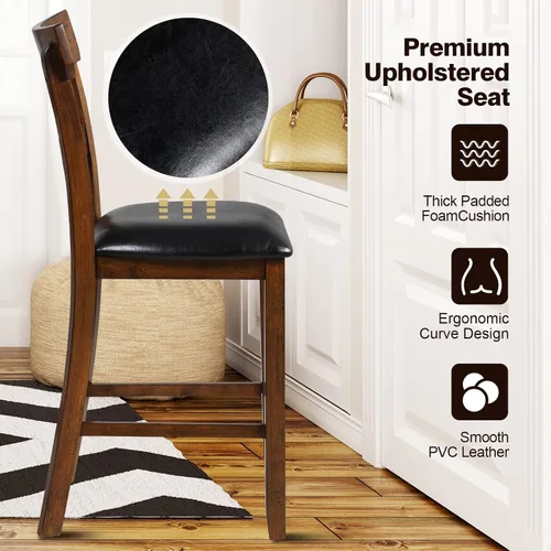 Vista 7 de NAFORT Juego de 2 taburetes de bar de altura de mostrador, sillas de comedor altas de madera maciza de 25.5 pulgadas con cojín, taburetes