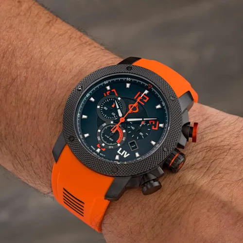 Vista 3 de LIV GX1 - Reloj clásico resistente con cronógrafo suizo de 1.77 pulgadas, 316L SS, 3D multicapa con fecha rápida, resistente a los arañazos