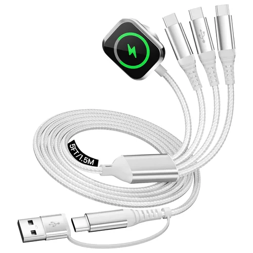Vista 22 de Cruise Travel Essentials 2026, cable USB A/C 3 en 2 para iPhone 17, cargador iWatch, cable de carga múltiple trenzado, cable de carga múltiple