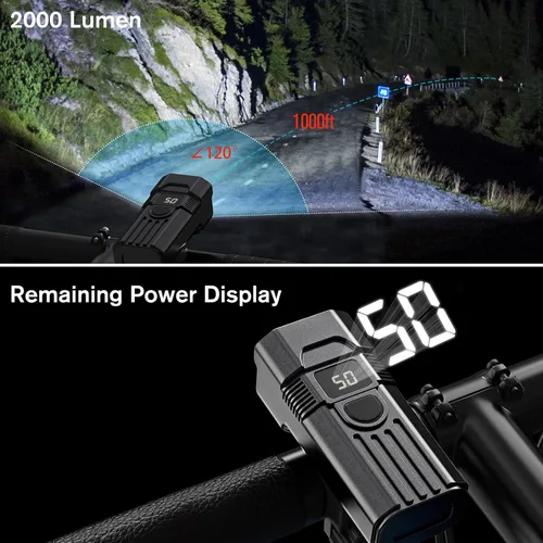 Vista 4 de Juego de luces LED para bicicleta de 2025, 2000 lúmenes, luces de bicicleta recargables delanteras y traseras, tiempo de ejecución de más de 36