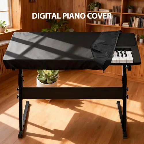Vista 6 de Cubierta antipolvo para teclado de piano de 61 teclas, tela elástica de elastano con bloqueo de cable ABS, protector universal a prueba de polvo