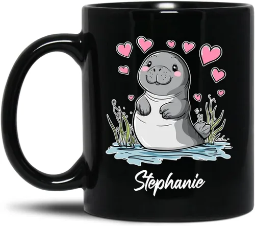 Vista 29 de Taza de café con nombre personalizado, regalo para amigo, compañero de trabajo, cumpleaños, taza de cerámica negra personalizada para amantes