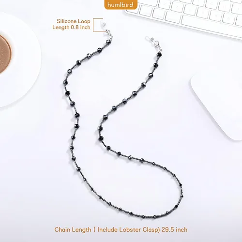 Vista 3 de humlbird Cadena de gafas para mujer, elegante cordón de máscara de cristal natural, cadena de soporte para gafas