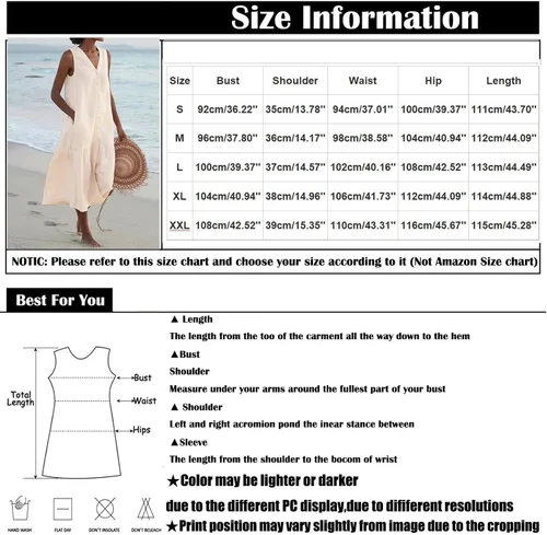 Vista 5 de Vestido largo de verano para mujer, sin mangas, cuello en V, botones y bolsillos, con vuelo, estampado casual
