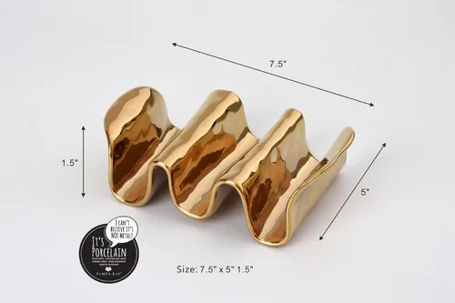 Vista 3 de Pampa Bay Soporte para tacos de porcelana chapada en titanio, 7.5 pulgadas, tono dorado, horno, congelador, apto para lavavajillas
