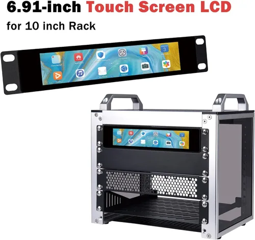 Vista 4 de GeeekPi Pantalla táctil LCD de 6.91 pulgadas 1424x280 1U Monitor de montaje en rack para DeskPi RackMate T0/T1/T2/T0 Plus/T1 Plus/TL1 gabinete