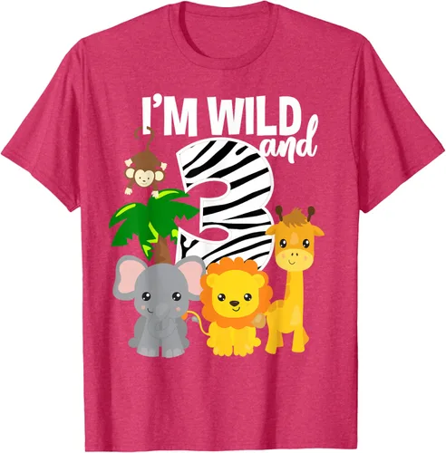 Vista 27 de Camiseta de cumpleaños con temática de zoológico de I'm Wild and 3, Negro, S