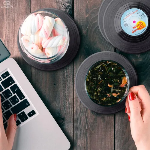 Vista 8 de 6 posavasos de vinilo para bebidas, tamaño de 4.1 pulgadas, duraderos y resistentes al calor Mini Record Coasters for Drinks to Protect Desk &
