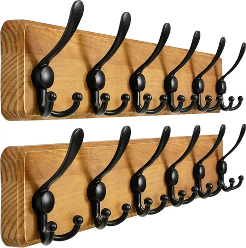 Vista 13 de Dseap Perchero de Pared Montado - 5 Ganchos Triangulares, Resistente, Perchero de Pared de Madera para Abriggos, Sombreros, Chaquetas, Ropa, Negro