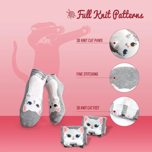 Vista 7 de Cat Socks for Cat Lovers, Women Athletic Ankle Fun Cotton Socks Women with Cute Kitty Patterns, Gift Box for Birthday