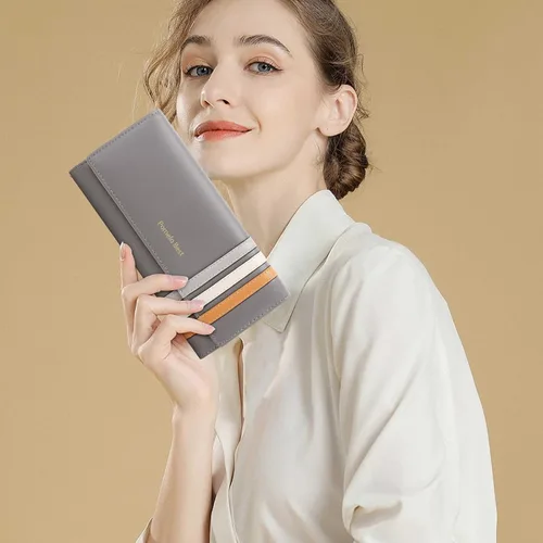 Vista 6 de Pomelo Best Cartera para mujer, cartera para mujer, cartera para mujer 2024, cartera de cuero con bloqueo RFID con múltiples ranuras para tarjetas