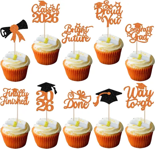 Vista 68 de 30 piezas de decoración para cupcakes de graduación para la clase de 2026 con purpurina brillante para el futuro diploma hecho 2026 Felicidades