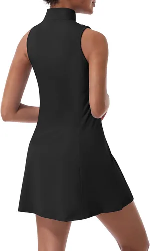 Vista 2 de Vestido de tenis para mujer, vestidos de golf y tenis con pantalones cortos integrados y bolsillos para entrenamiento sin mangas