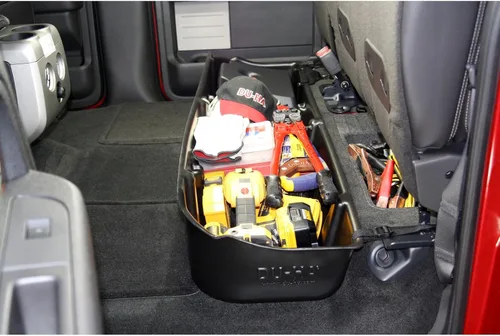 Vista 5 de DuHa 20078 - Almacenamiento debajo del asiento para F150 SuperCrew 2009-2014 con un subwoofer de fábrica Organizador de asiento trasero negro