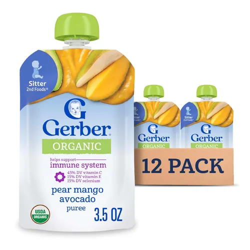 Vista 14 de Gerber Alimento para bebés etapa 2, mango orgánico de zanahoria y manzana, bolsas de comida para bebés, bolsas de puré, vitamina A, C y E ayuda a