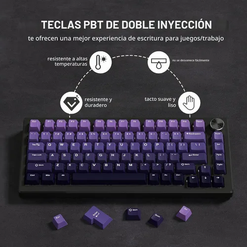 Vista 3 de dagaladoo Teclas PBT de doble disparo Púrpura, Teclas del teclado del Gradiente Púrpura