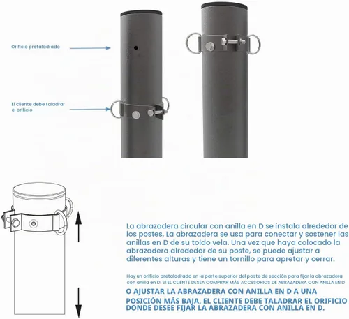 Vista 3 de E&K Sunrise - Abrazadera de anillo en D de 3 pulgadas de diámetro para toldo, accesorios de poste de vela, postes de soporte de toldo