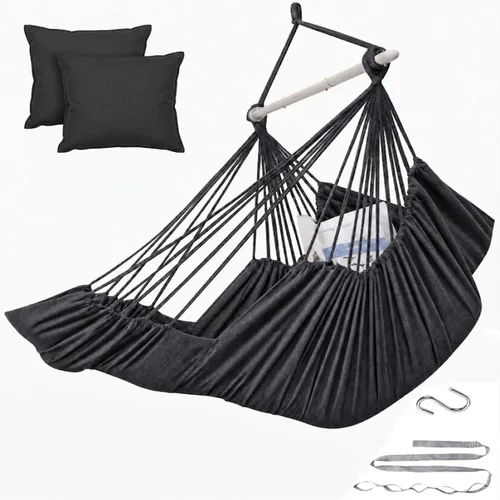 Vista 14 de ADVOKAIR - Silla tipo hamaca colgante grande, cómoda, suave y duradera, incluye 2 cojines de asiento 1 azul y blanco (con almohadas)