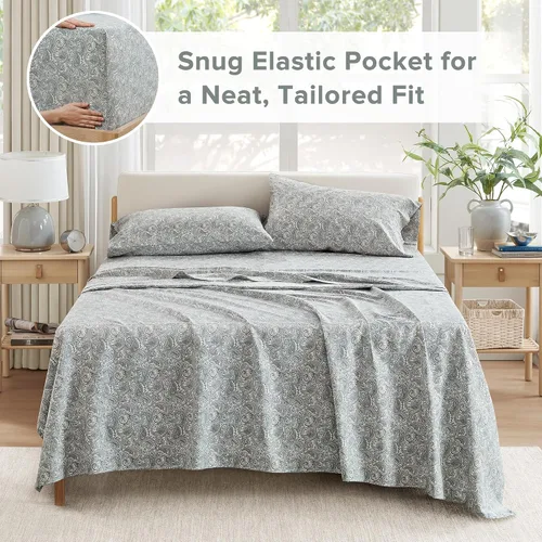 Vista 41 de Comfort Spaces Sábanas 100% algodón tamaño King, transpirables y ultra suaves, sábanas de algodón naturalmente fresco con bolsillo elástico de 14