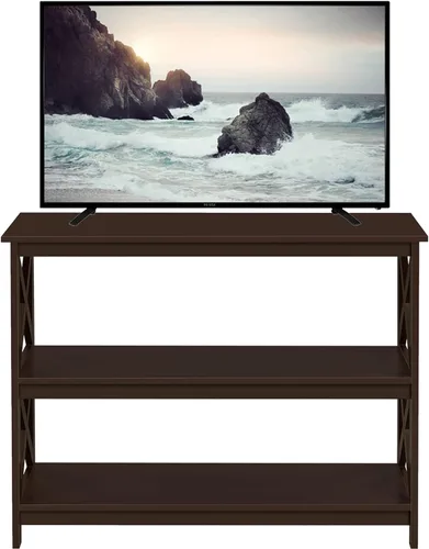 Vista 11 de Yaheetech Soportes de televisión y centros de entretenimiento con estante de almacenamiento de 3 niveles soporte de TV para sala de estar, negro