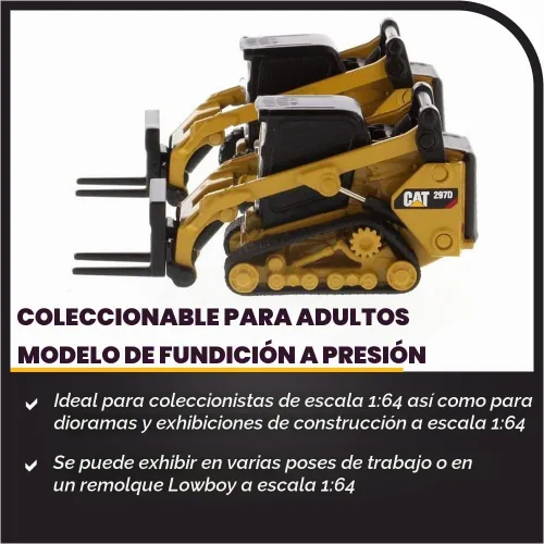 Vista 3 de Diecast Masters Cargador de minicargadora Caterpillar 272D2 a escala 1:64 y accesorios de fijación de riel compacto 297D2, equipo de construcción