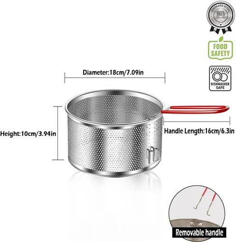 Vista 2 de Colador de acero inoxidable, colador de pasta de metal microperforado con gancho y mango extraíble, colador colador colador para cocina papas