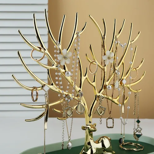 Vista 5 de MORE&LESS Antlers - Soporte de exhibición de joyas, estante de torre de árbol, organizador colgante para anillos, aretes, collares, pulseras