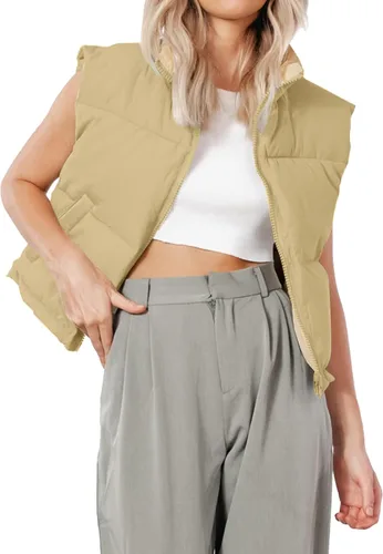 Vista 2 de OWIN Chaleco acolchado de invierno para mujer, cuello alto, con cremallera, acolchado, con bolsillos
