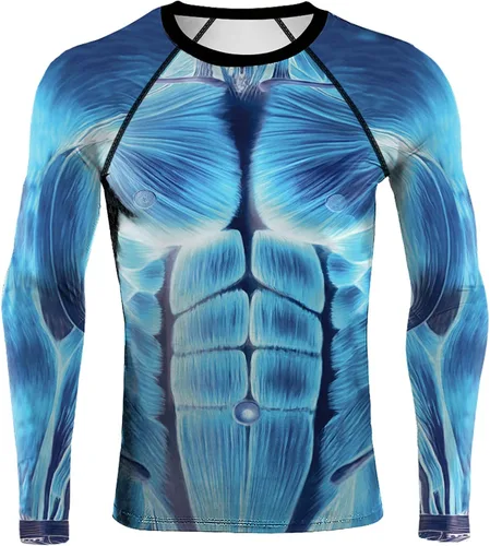 Vista 5 de Camiseta deportiva de compresión para hombre, divertida y casual de manga larga con estampado 3D, novedosa camiseta deportiva de compresión
