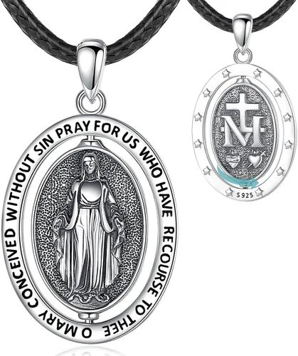 Vista 38 de EUDORA Medalla de plata de ley S925 con collar de San Patrono para mujeres A01-Saint Benedict Medalla