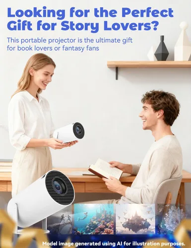 Vista 7 de Proyector portátil con WiFi y Bluetooth, compatible con 4K y proyector de ventana de enfoque automático, mini proyector giratorio de 210° altavoz