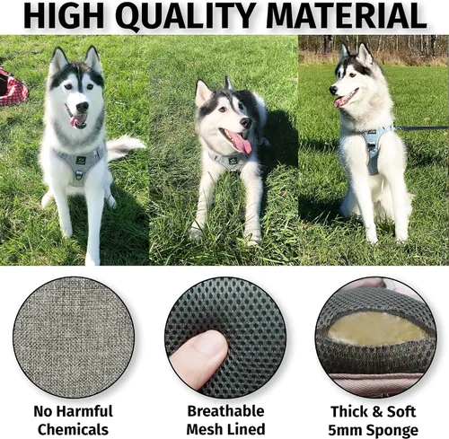 Vista 2 de PETORO Arnés reflectante ajustable para perros grandes, chaleco acolchado suave para mascotas de 0.197 in con 2 clips para correa, sin tirones, sin