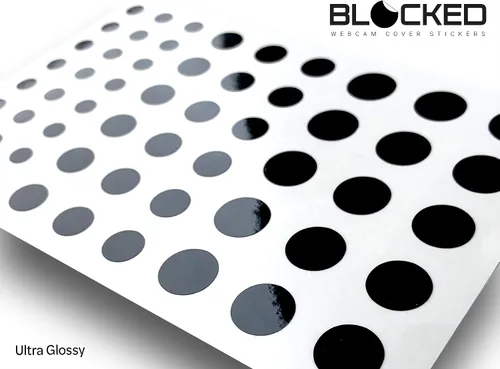Vista 2 de Fundas de vinilo para cámara web/cámara 57 adhesivos reutilizables de baja adherencia para cámara web 3 tamaños negro paquete de 57