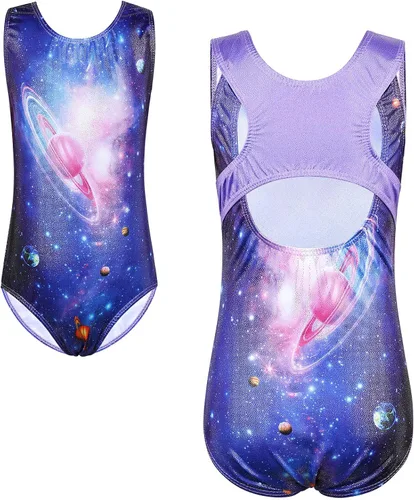 Vista 11 de XFGIRLS Leotardos de gimnasia para niñas con purpurina y pantalones cortos a juego Negro